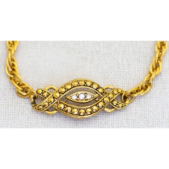 7 1/2 inch, Vintage Gold Tone Victorian Rhinestone Bracelet by Avon - A26 - Picture 2 of 3